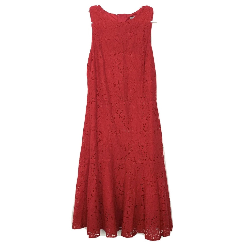H&M Red Floral Lace Ruffle Drop Waist Dress - Picture 2 of 8